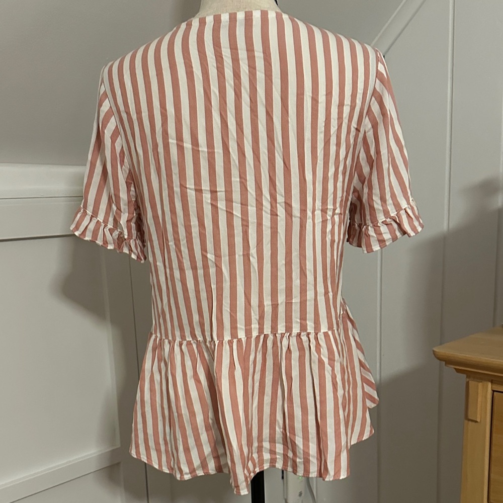 Madewell Pink and Cream Striped Peplum Blouse - Picture 3 of 3